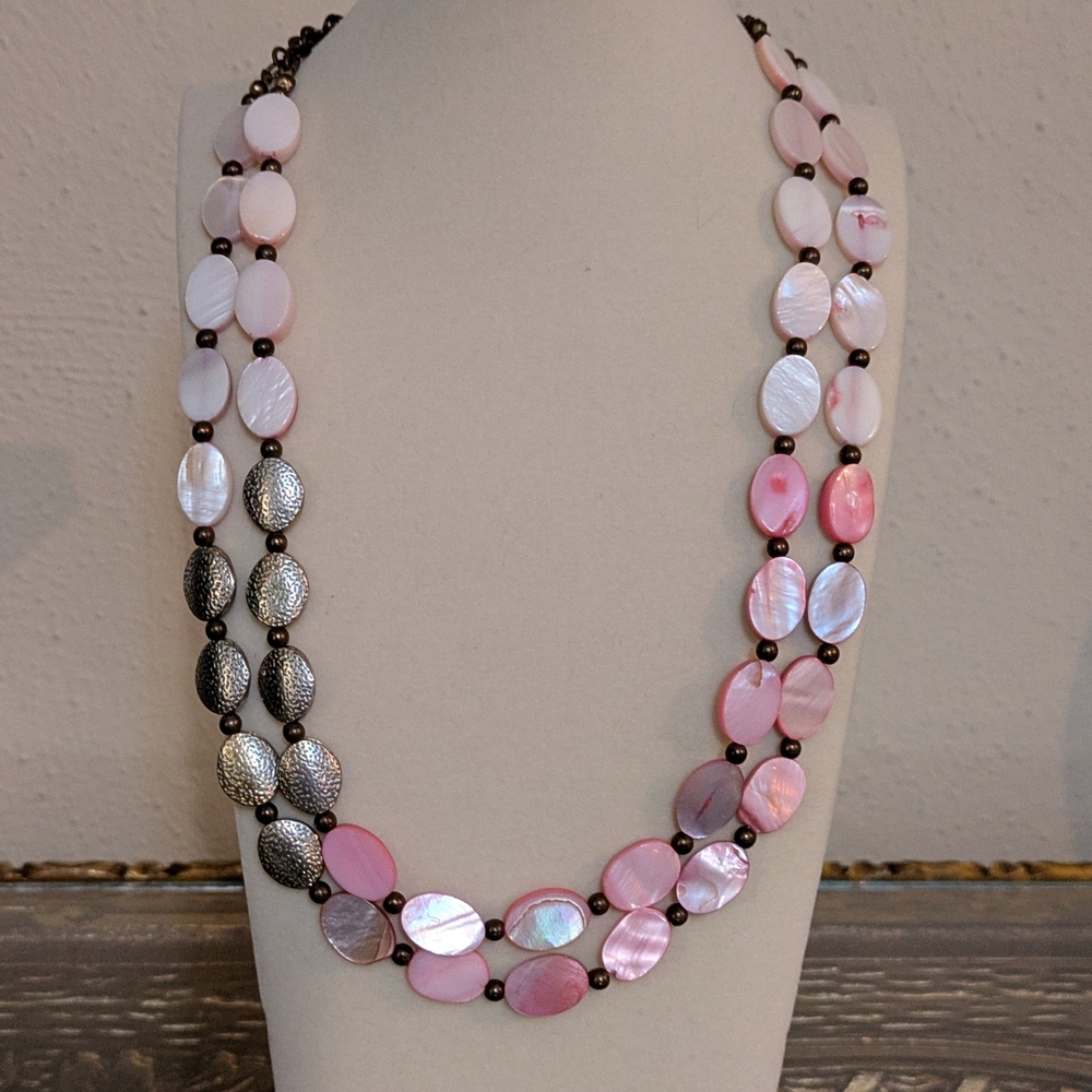 Vintage Charming Charlie Double Strand Pink Mother of Pearl Necklace